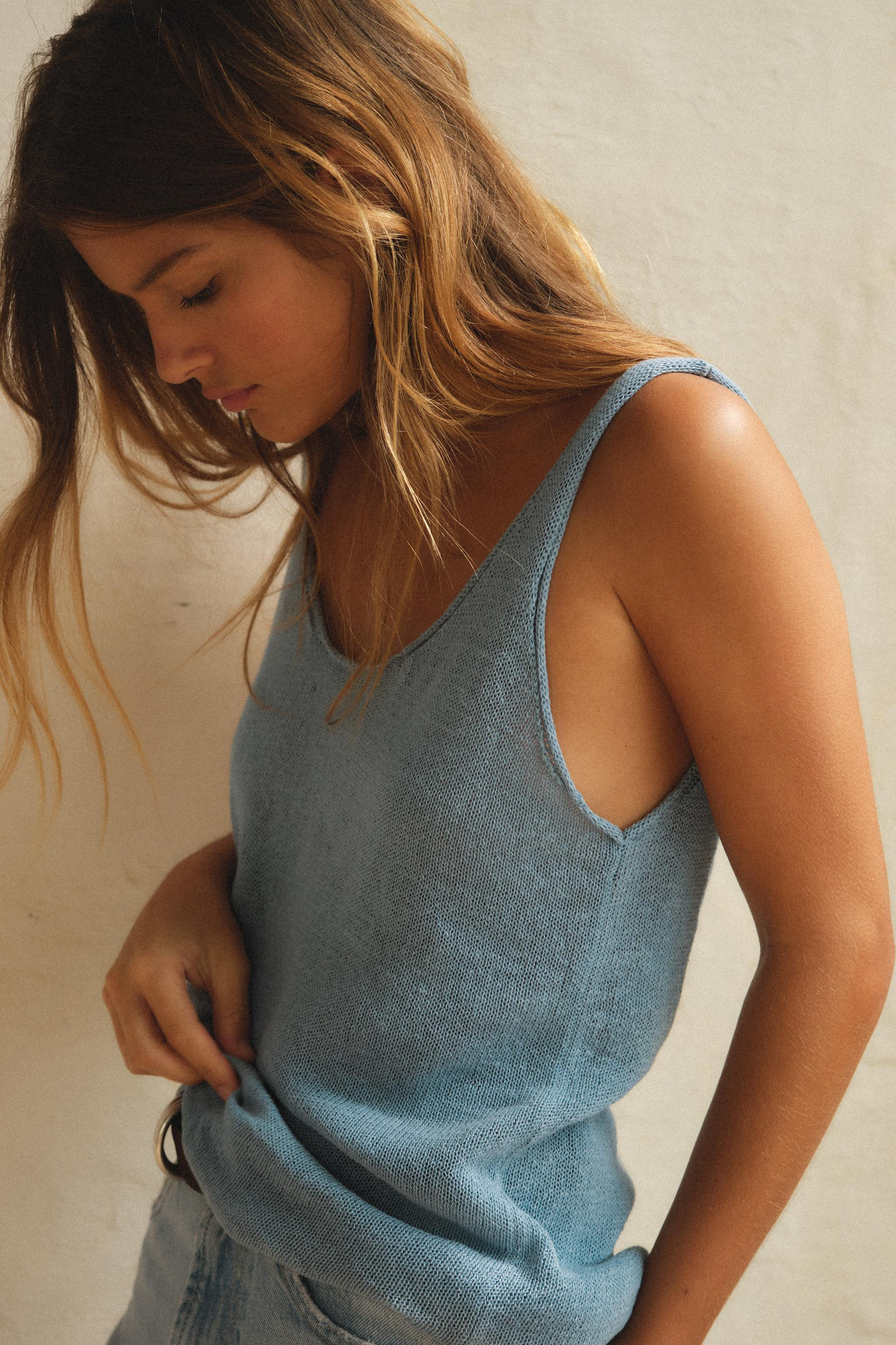 LINEN BLEND KNIT TOPLight blue+3 | Zara UK