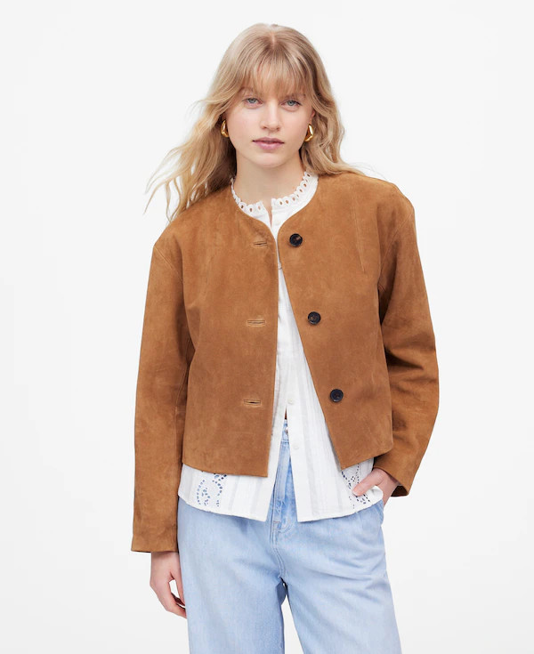 Crop Cardigan Jacket in Suede | Madewell