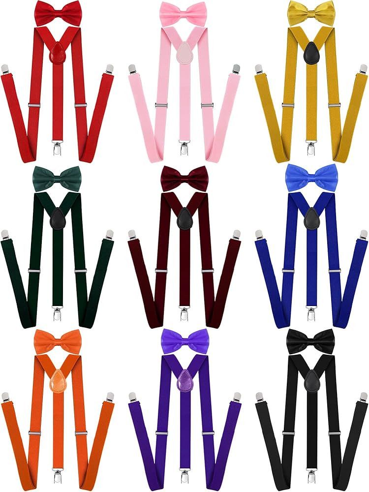 Eurzom 9 Pcs Adjustable Elastic Y Back Style Suspenders Fun Bow Ties for Men with Metal Clips 1 I... | Amazon (US)