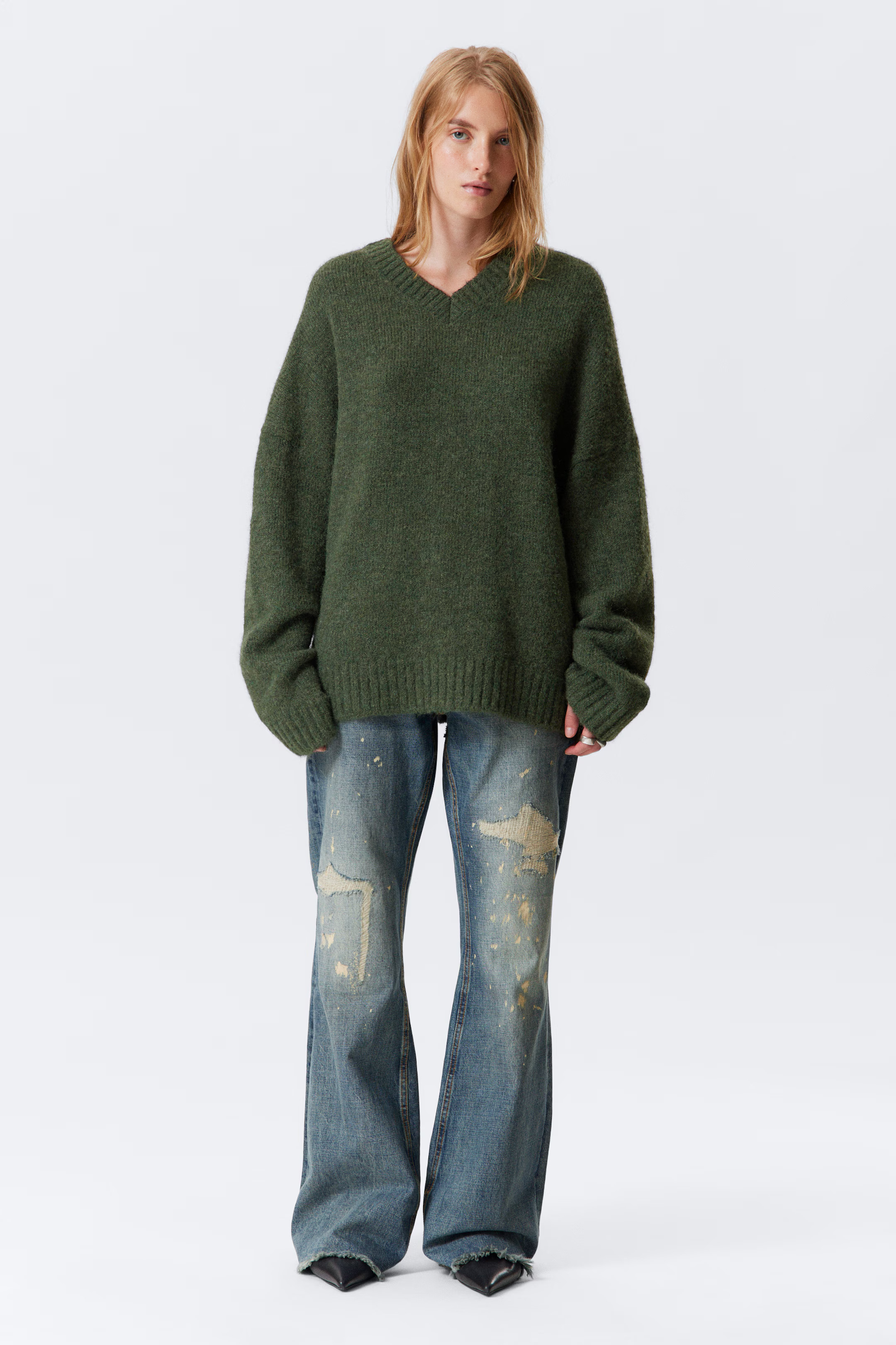 Oversized V-Neck Wool Blend Sweater | H&M (UK, MY, IN, SG, PH, TW, HK)