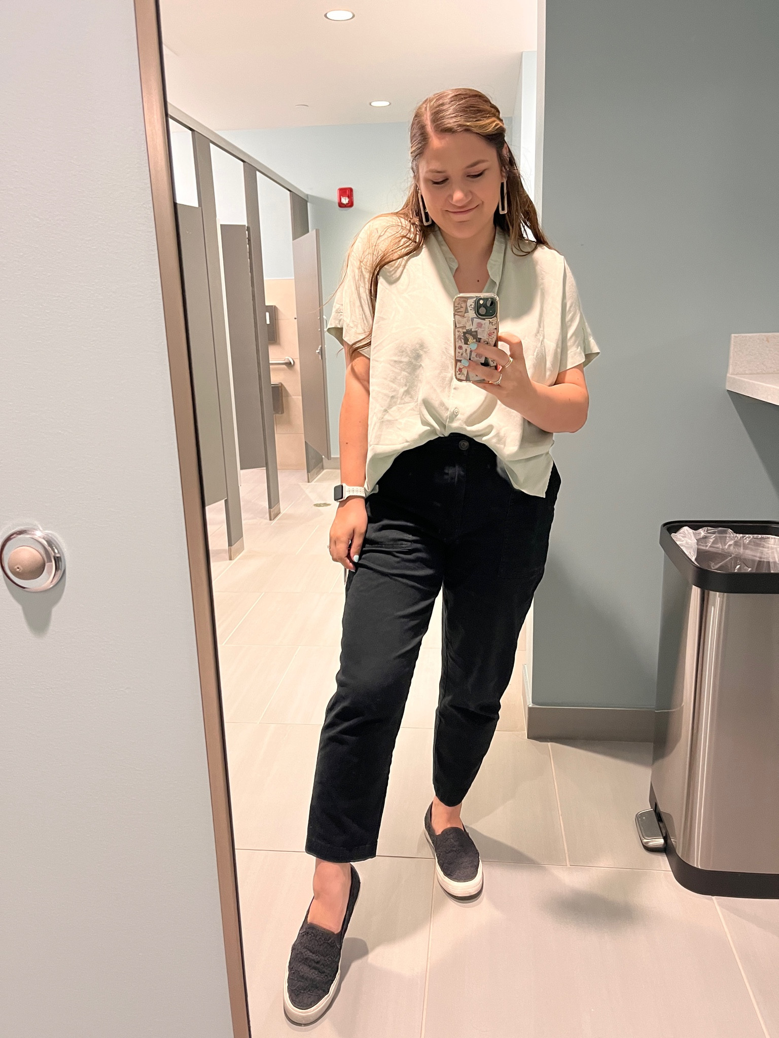 Office casual inspo | pants - target, size 16 | top - thrifted Uniqlo, size XL, would probably size down to a L | shoes - keds, size 11 | midsize style office outfit

#LTKunder50 #LTKcurves #LTKworkwear