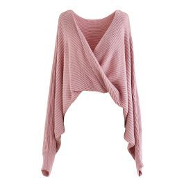 Twisted Front Batwing Sleeve Knit Sweater in Pink | Chicwish