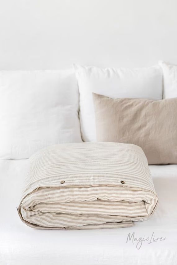 Spring SALE. Natural Striped linen duvet cover with vertical stripes. Soft linen bedding. Linen d... | Etsy (CAD)