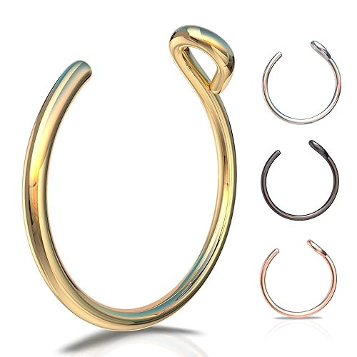 Fake Clip On Nose Ring 24g - No Piercing Needed - Smooth Tiny 14K Gold Filled Fake Nose Piercing | Amazon (US)