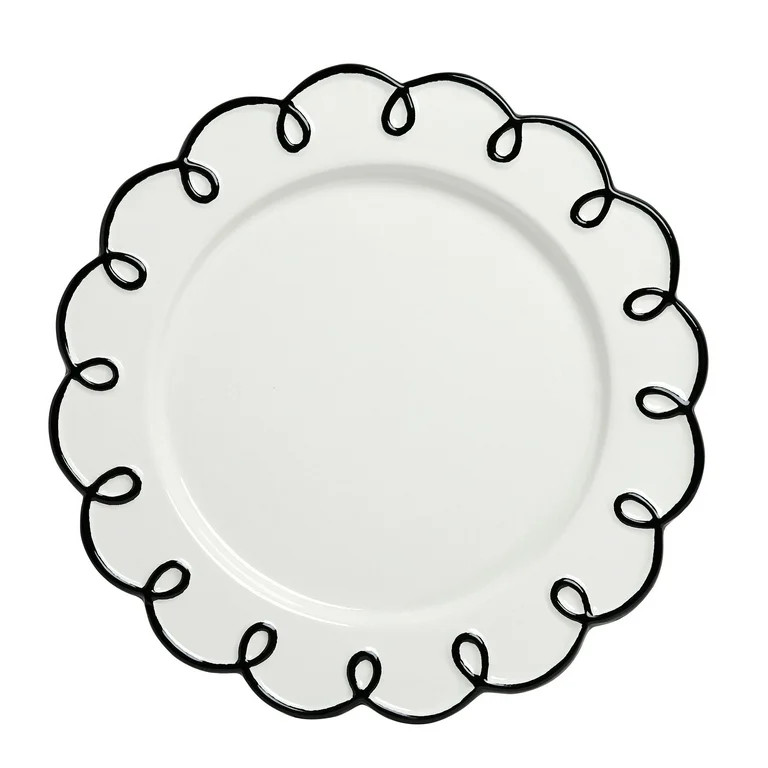 Sango Splash of Cheers 12-Piece Earthenware Dinnerware Set for 4- White with Black Scalloped Rims | Walmart (US)