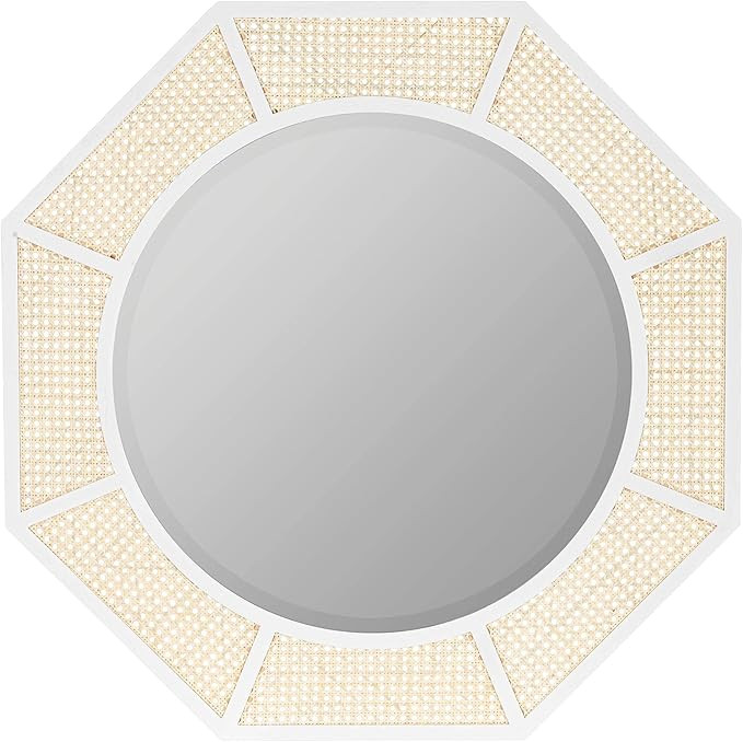 Nicki White and Natural Cane 38" Octagon Wall Mirror | Amazon (US)