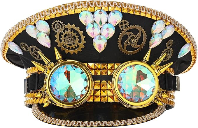 COSDREAMER Damen Burning Man Pailletten Hut Festival Military Captain Hüte mit Brille | Amazon (DE)