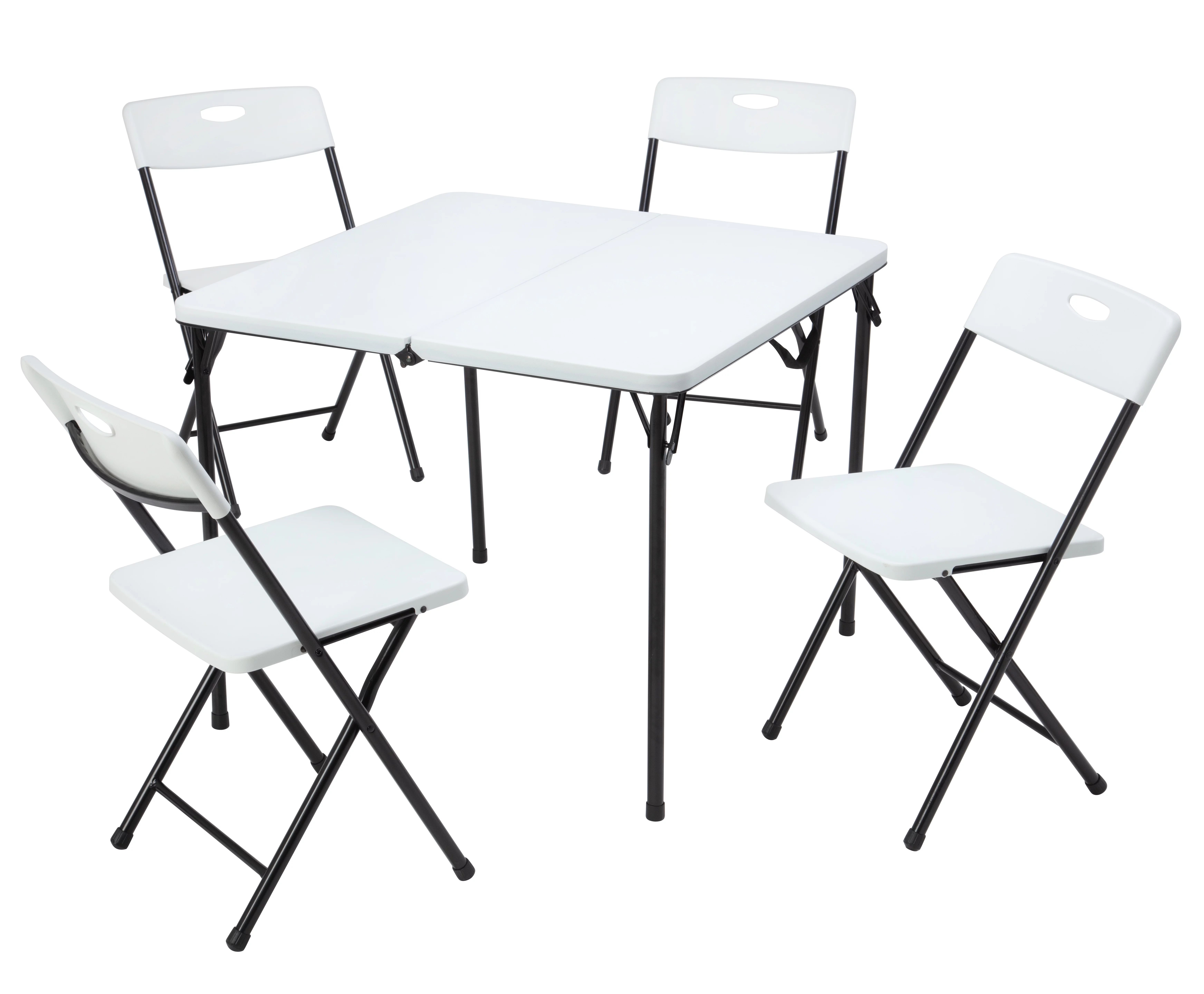 Mainstays 5 Piece Resin Plastic Card Table and Four Chairs Set, White - Walmart.com | Walmart (US)