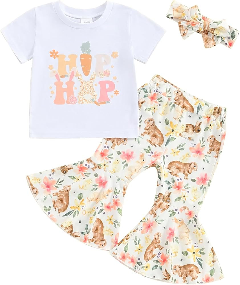 KOSUSANILL Easter Outfit Baby Girl Short Sleeve Crewneck Bunny/Carrot Tshirt Top Rabbit Flower Fl... | Amazon (US)