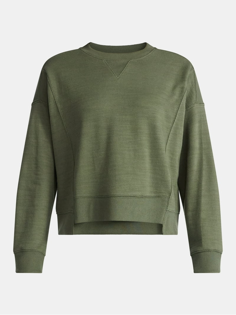 Time and Tru Women’s Ribbed Panel Sweatshirt with Long Sleeves, Sizes XS-XXXL | Walmart (US)