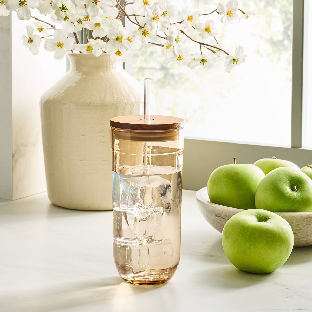 21oz Fluted Rounded Glass Tumbler with Wooden Lid - Hearth & Hand™ with Magnolia | Target