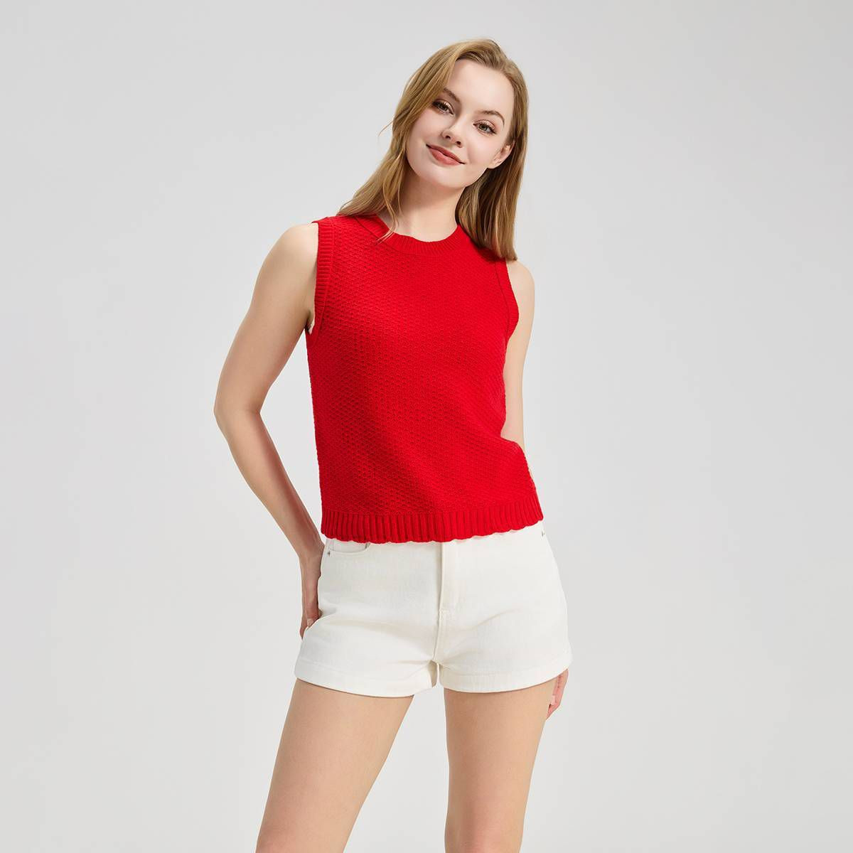 Women's Scalloped Hem Textured Stitch Sweater Tank Top - Wild Fable™ Red M | Target