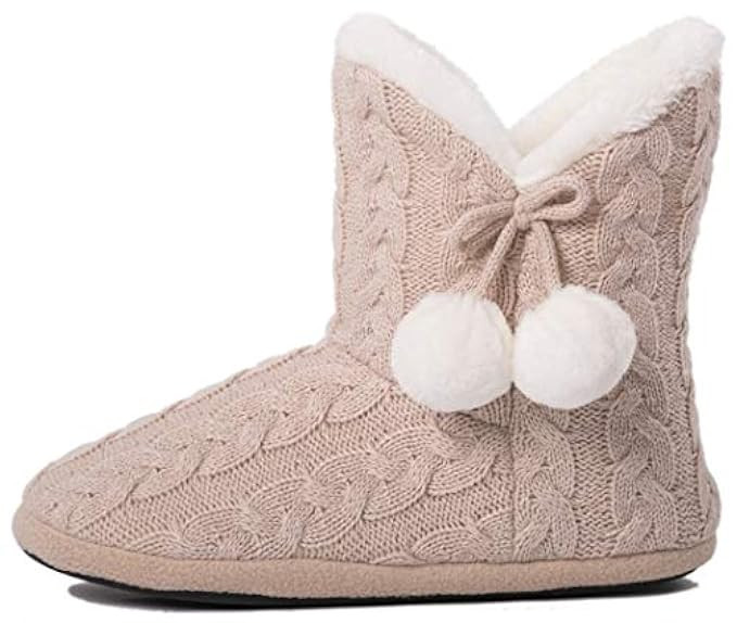 Airee Fairee Slippers Booties for Women Ladies Girls Slipper Boot Bootie Faux Fur Lined with Pom Pom | Amazon (US)