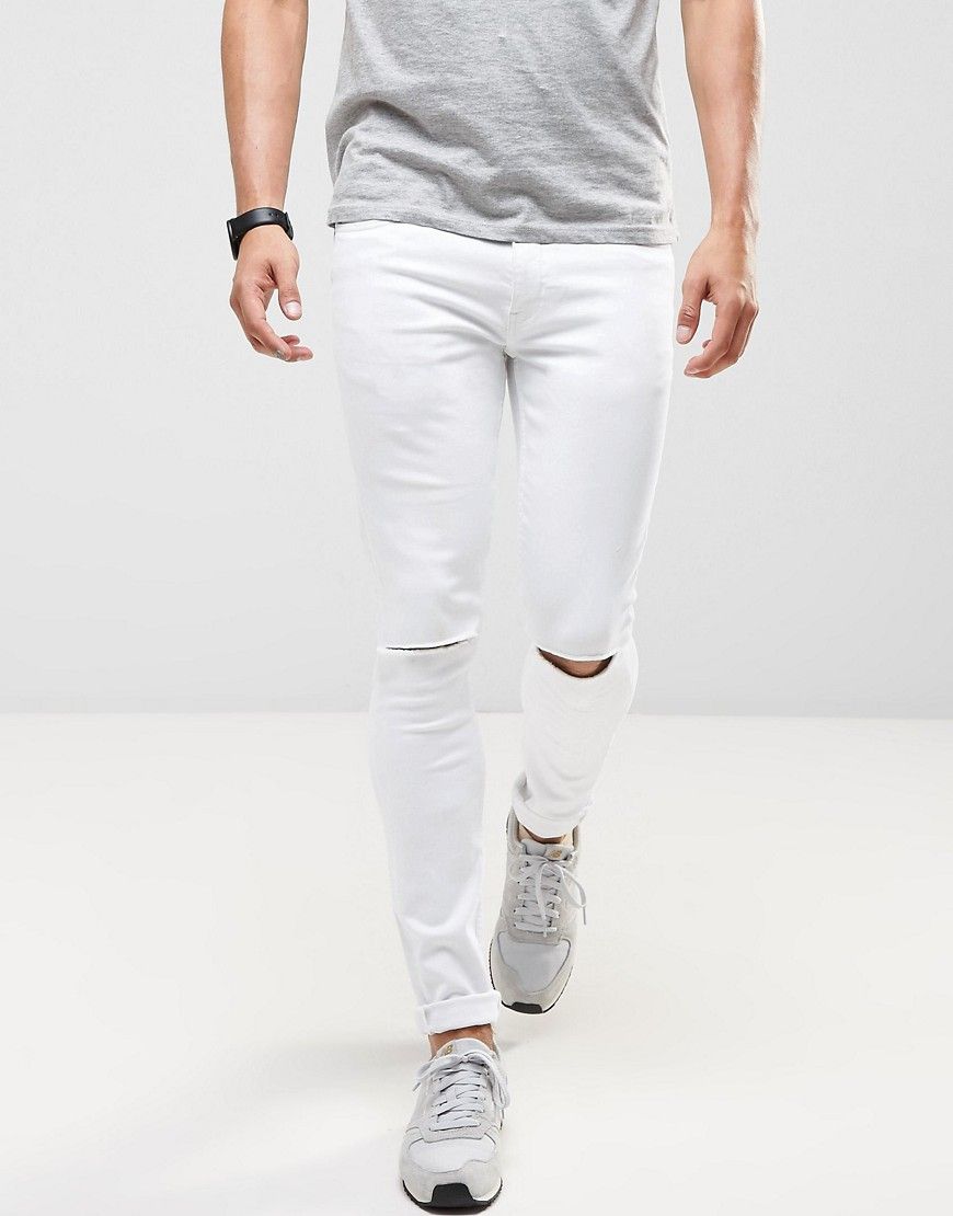 Ringspun Super Skinny Jeans with Knee Rips - White | ASOS US
