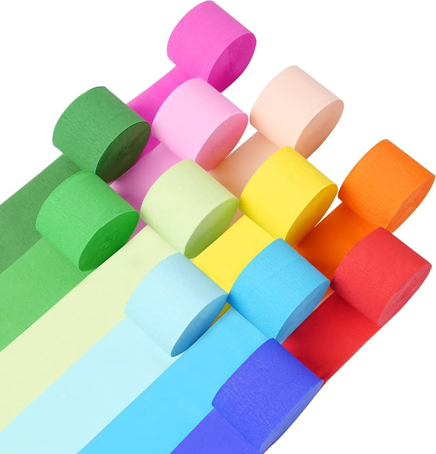 12 Rolls Crepe Paper Streamers - 12 Colors, Colorful Birthday Streamers for Birthday, Wedding, Ba... | Amazon (US)