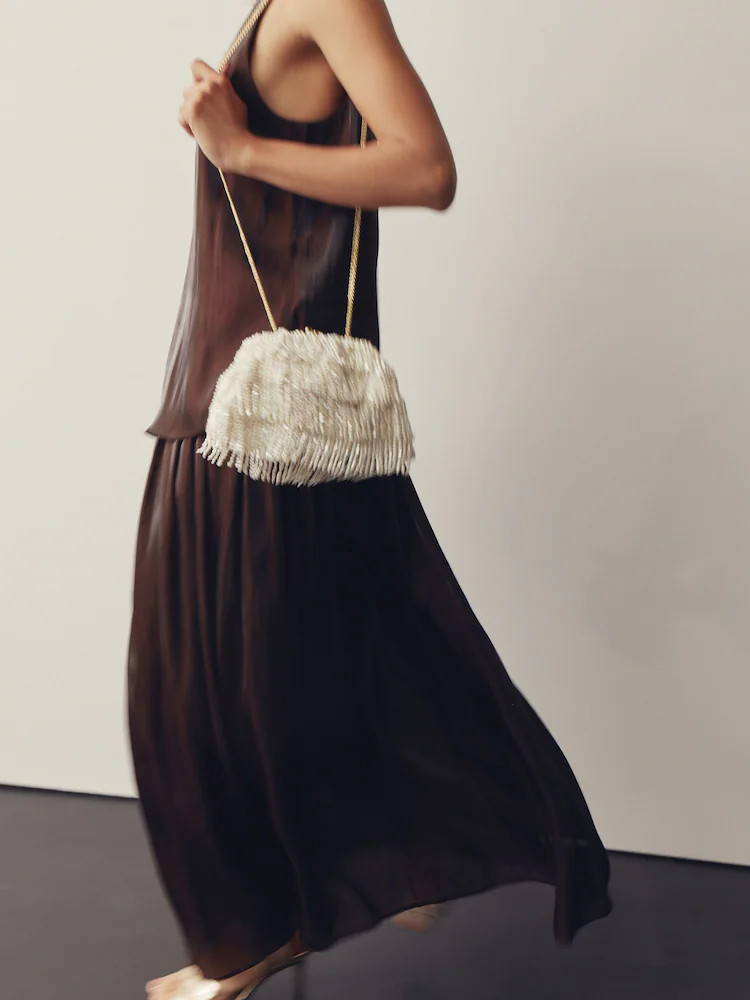 White Pearl Effect Embellished Fringe Clutch Bag | Next EU