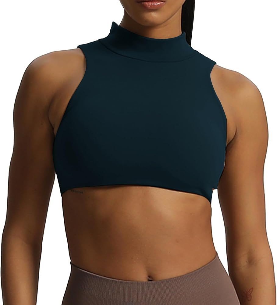Aoxjox Women's Kim Cutout High Neck Tank Top Workout Sports Bras Fitness Padded Training Gym Bra ... | Amazon (US)