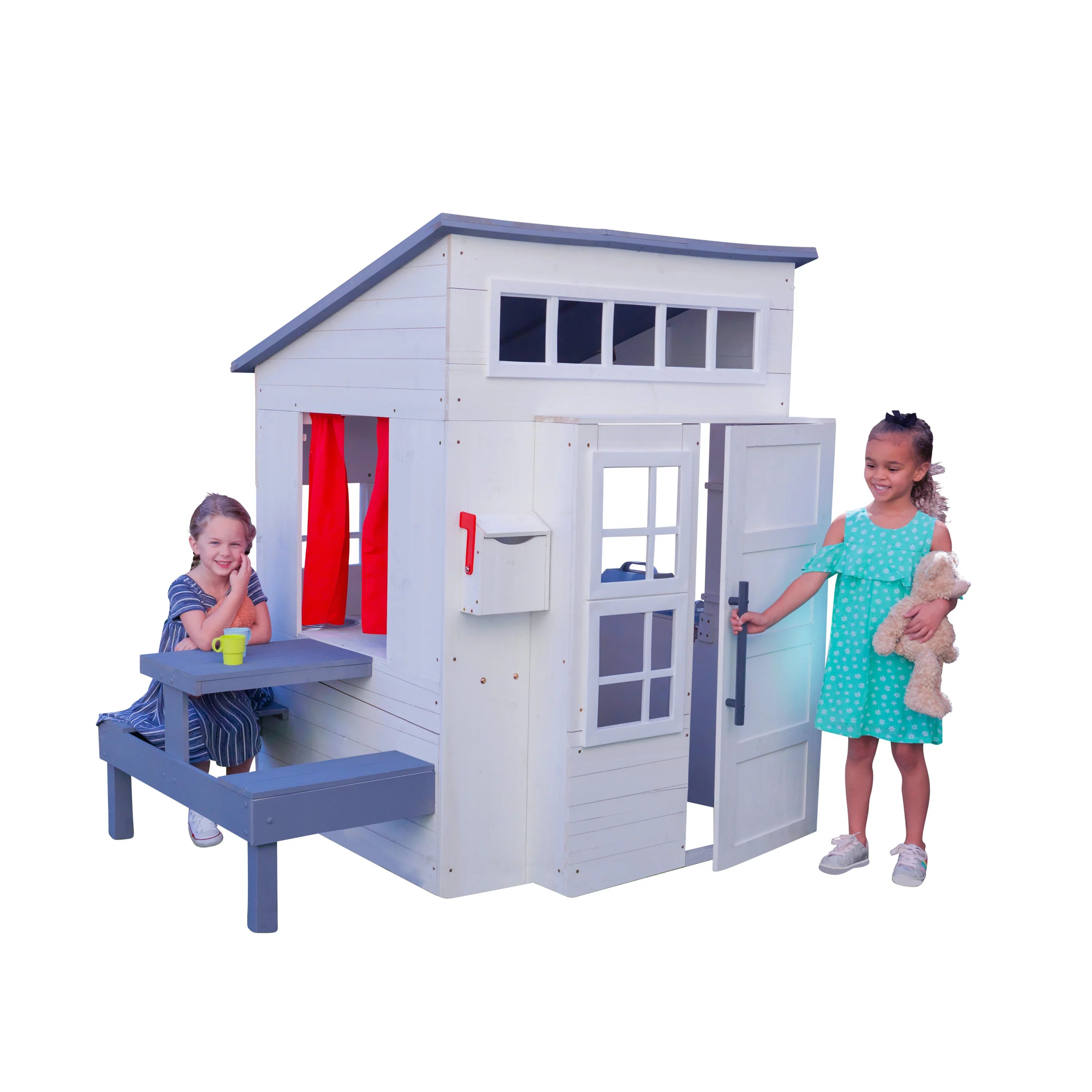 KidKraft Modern Outdoor Wooden Playhouse with Picnic Table, Mailbox & Outdoor Grill, White - Walm... | Walmart (US)