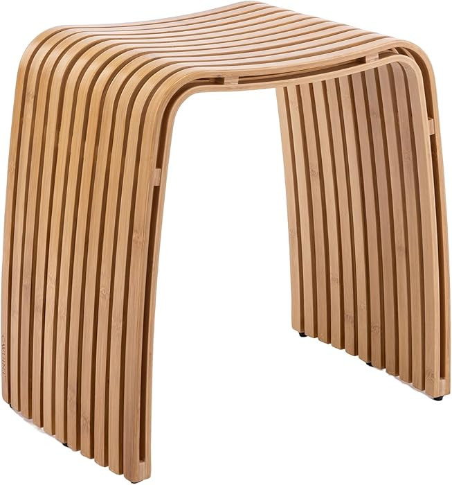 Bamboo Shower Bench, Non-Slip Shower Stool & 450 lbs, Waterproof Bathroom Stool Spa Bath Seat, Na... | Amazon (US)
