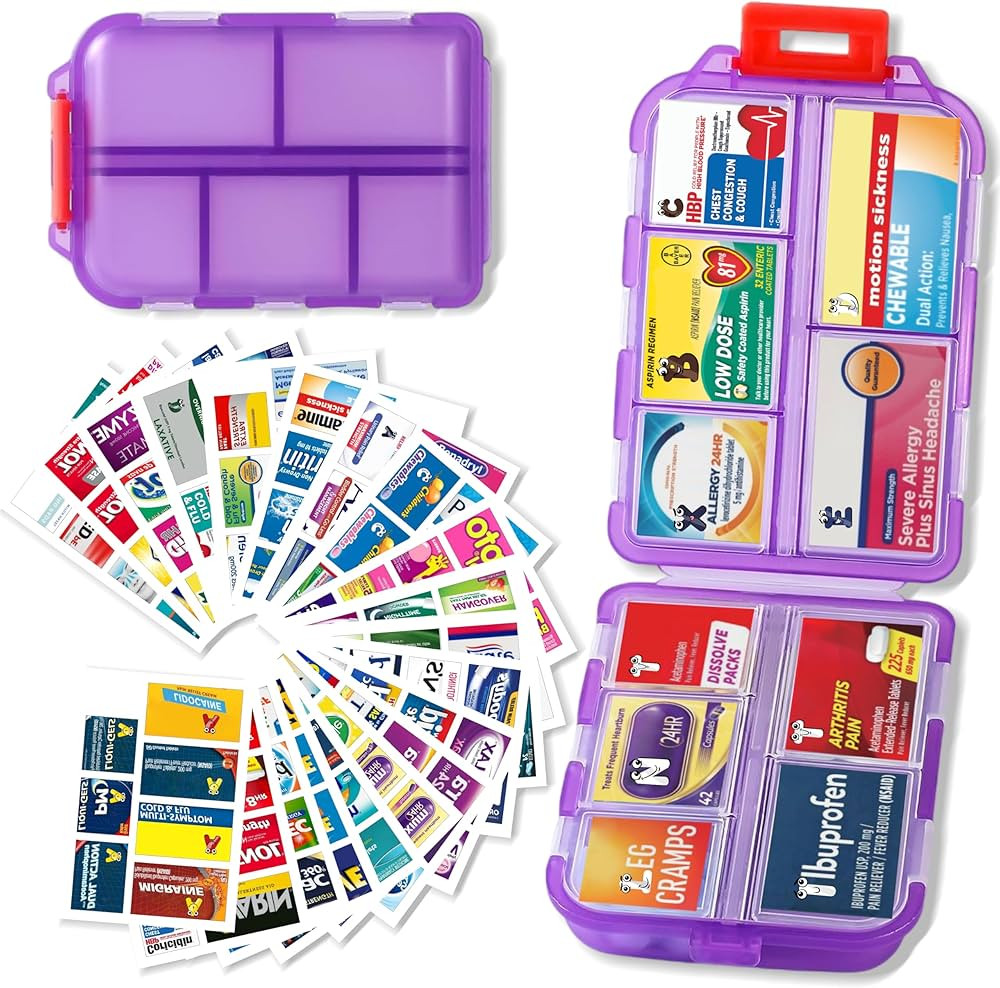 Pill Organizer with Medicine Labels Travel Daily Pill Container Mini Medication Organizer Storage... | Amazon (US)
