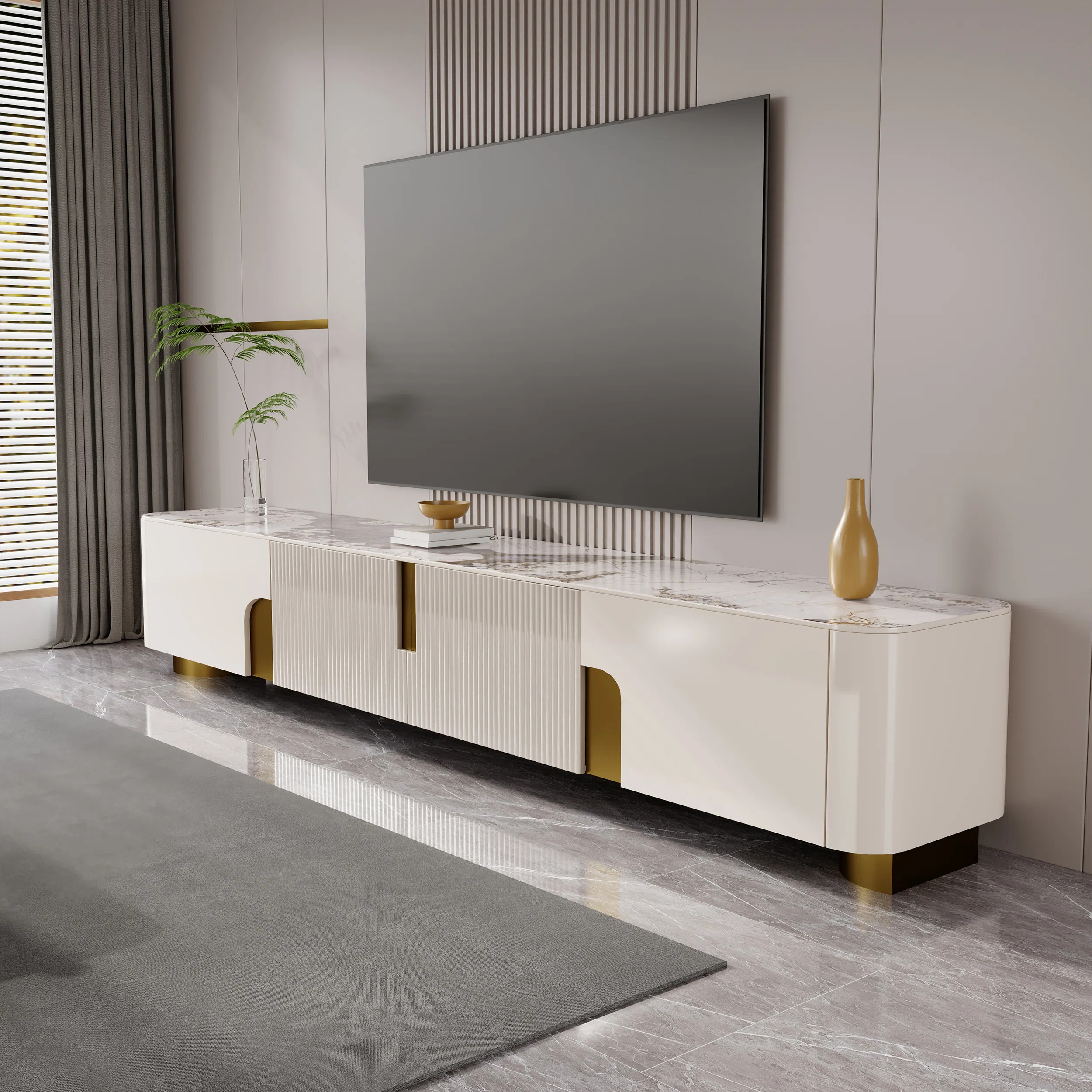 79'' W Modern Beige Rectangular Storage TV Stand with 4 Storage | Wayfair North America