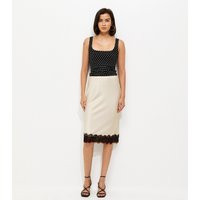 Women's Cream Satin Lace Hem Midi Skirt New Look | New Look (UK)