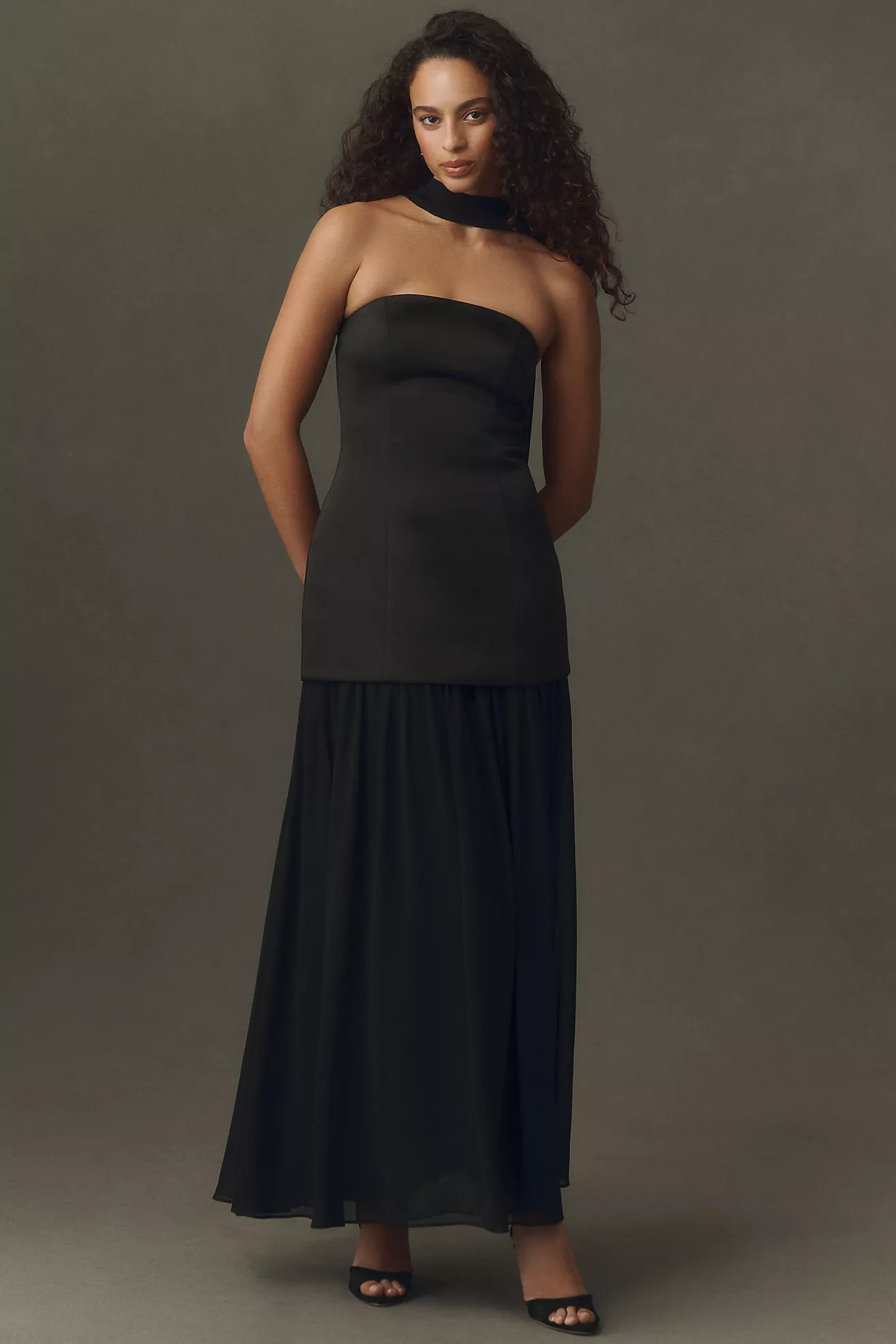 Mare Mare Natalie Strapless Stretch Satin Chiffon Maxi Dress | Anthropologie (US)