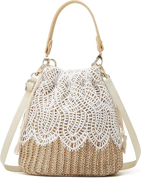 Straw Bag Beach Bag Small Tote Bag Shoulder Bag Flower Lace Handbag Satchel Crossbody Bag Purses ... | Amazon (US)