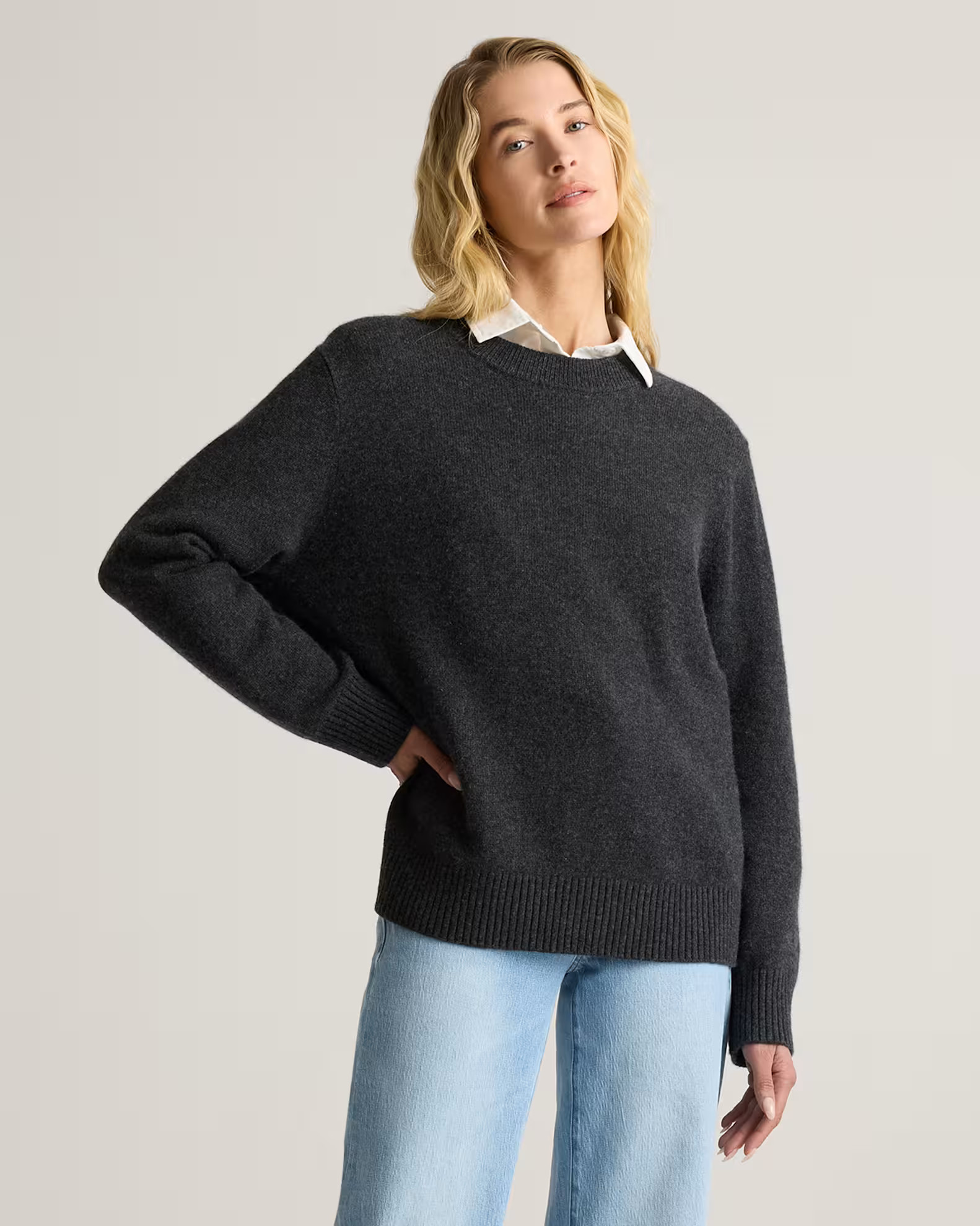 Mongolian Cashmere Oversized Crewneck Sweater in Charcoal | Quince