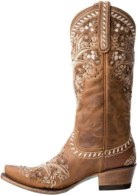 Women Short Boots Comfort Slip-On Light Chelsea Boots PU Wedding Cowboy Boots Vintage Autumn Fashion | Amazon (US)