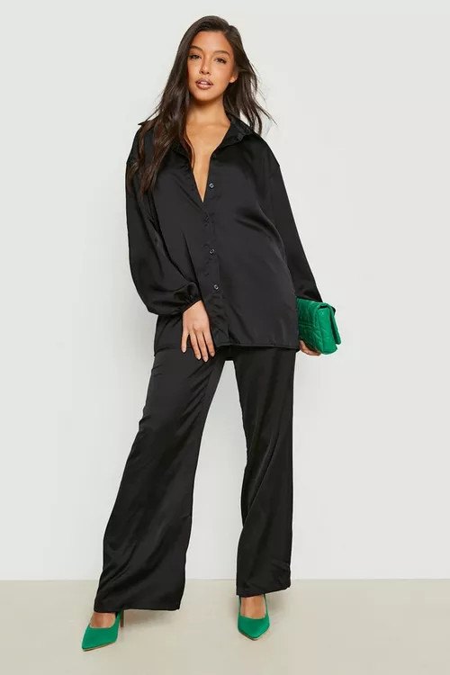 Satin Relaxed Fit Shirt & Wide Leg Trouser | Boohoo.com (US & CA)