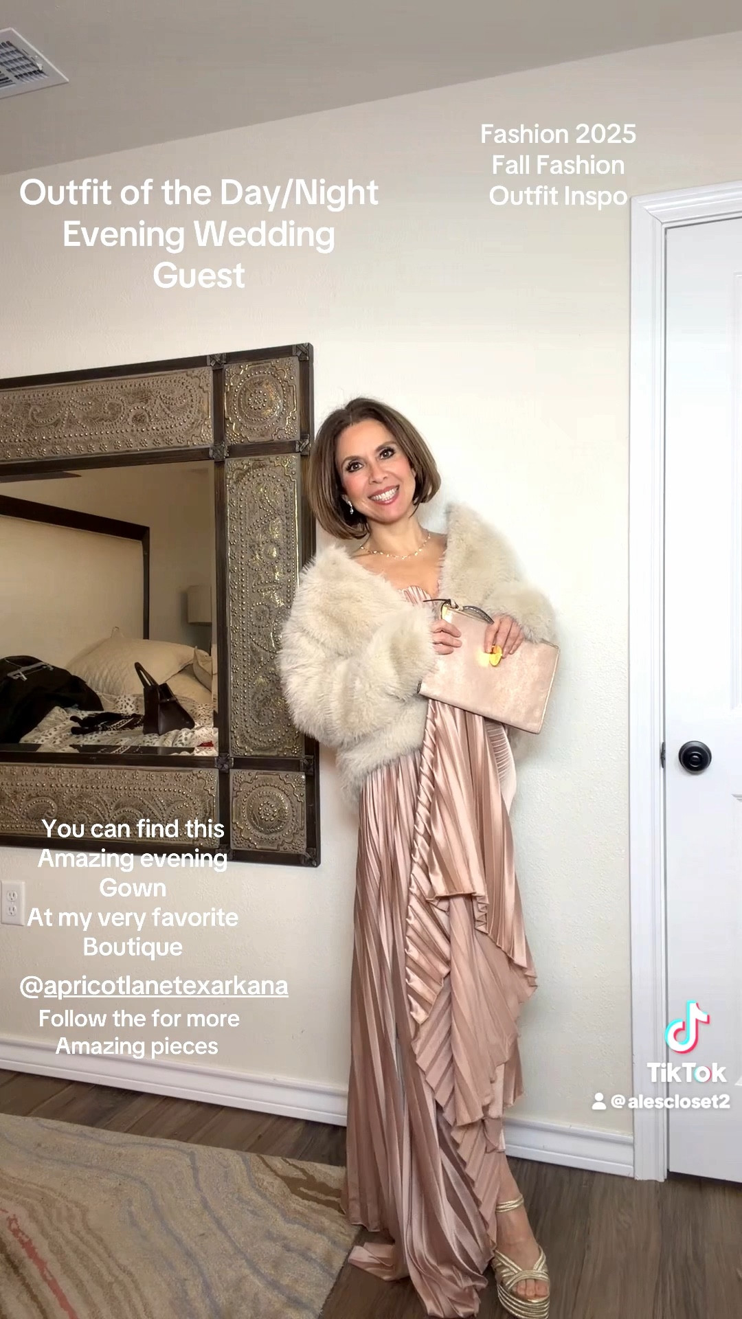 Evening wedding-guest magic ✨
This gorgeous pleated gown is such a show-stopper — soft, flowy, and perfect for fall events, holiday parties, or any elegant night out. I paired it with this faux-fur coat for that cozy-glam touch.

I’m wearing a size Small in the dress and a Medium in the fur jacket , but I definitely need an xs in the jacket for the best fit.
Found these beautiful pieces at my local boutique — linking below styles for you to shop. 💗

⸻

✨ LTK Hashtags (copy + paste)

#FallFashion2025 #EveningStyle #WeddingGuestLook #GlamOutfit #PleatedDress #FauxFurCoat #LTKSeasonal #LTKHolidayStyle #LTKFallFashion #StyleInspo #AlesStyle

#LTKFindsUnder100 #LTKOver40 #LTKSeasonal