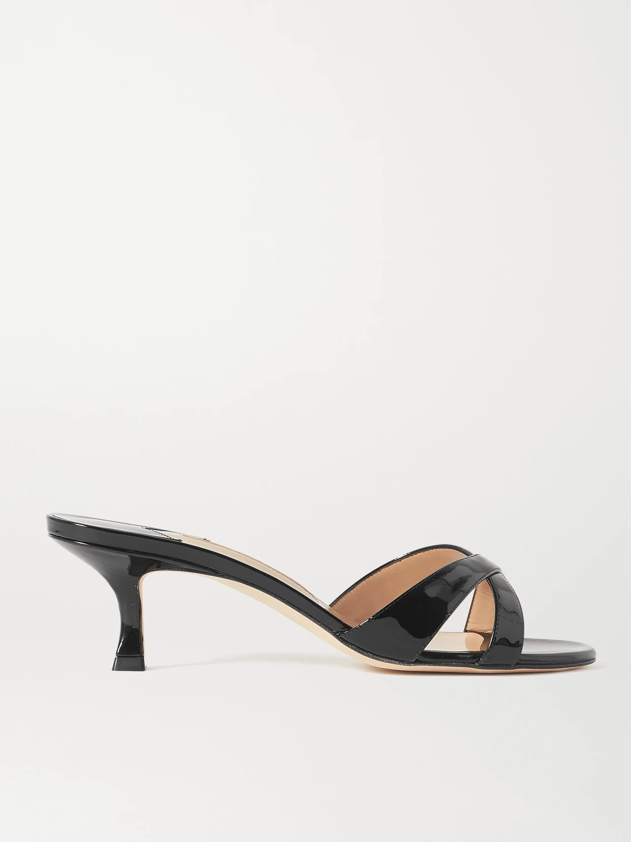 Manolo Blahnik - Callamu 50 Patent-leather Mules - Black | NET-A-PORTER (US)