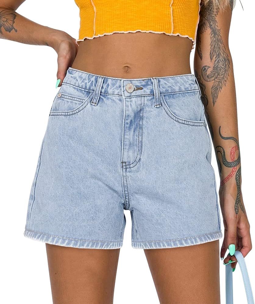 CHICZONE Womens Mid-High Waisted Denim Jean Shorts Cutoff Ripped Stretchy Summer Hot Short Pants | Amazon (US)