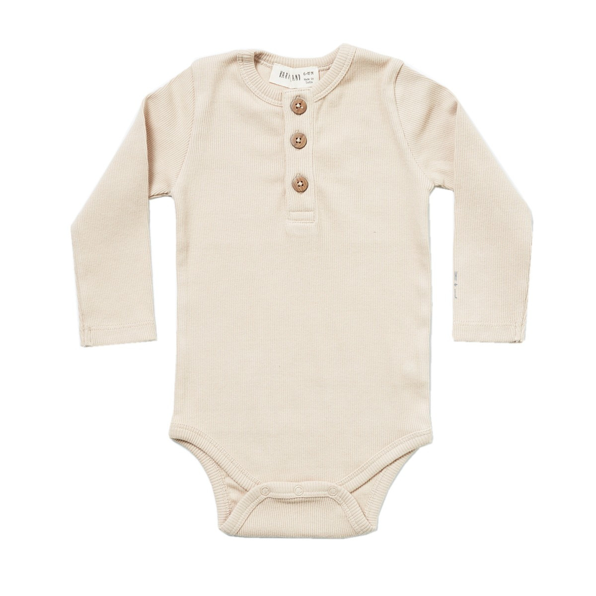 HART + LAND Baby/Toddler Organic Ribbed Long Sleeve Henley Bodysuit (Color: Moonlight, Size: 6-12 m) | The Tot