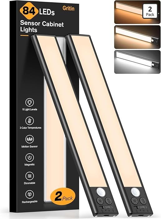 Gritin - Iluminación magnética recargable de 10.2", 84 LED superbrillantes, 3 colores, 5 nivele... | Amazon (US)
