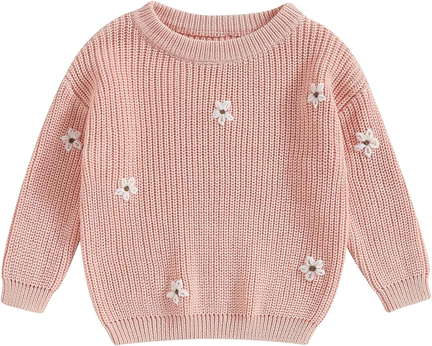 Newborn Baby Girl Boy Christmas Knit Sweater Merry Candy Cane Embroidery Winter Warm Sweatshirt O... | Amazon (US)