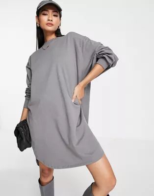 ASOS DESIGN oversized sweat smock back dress in charcoal grey | ASOS (Global)