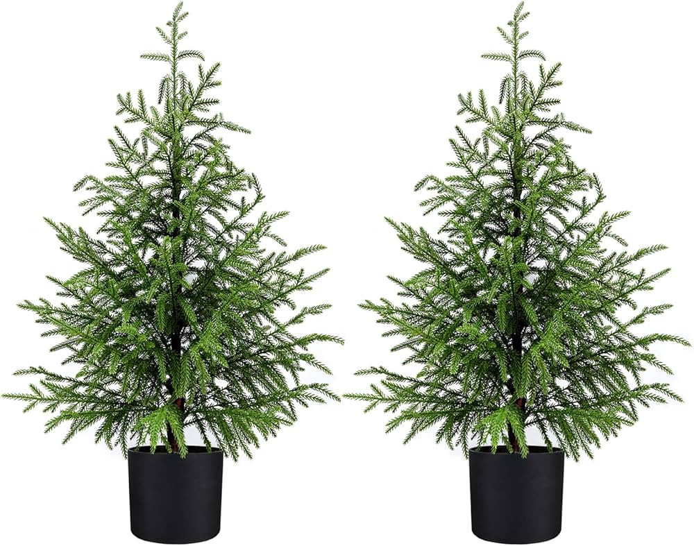 3FT Artificial Topiary Tree Real Touch Norfolk Pine Tree, 2 Pack UV Resistant Artificial Pine Out... | Amazon (US)