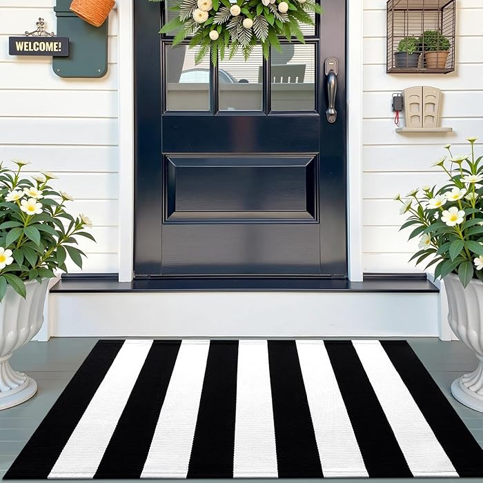 OLANLY Black and White Striped Rug 2'4" x 3'7" (27.5" x 43") – Washable Cotton Indoor Outdoor D... | Amazon (US)