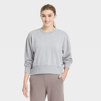 Women's French Terry Acid Wash Crewneck Pullover - JoyLab™ Heathered Gray L | Target