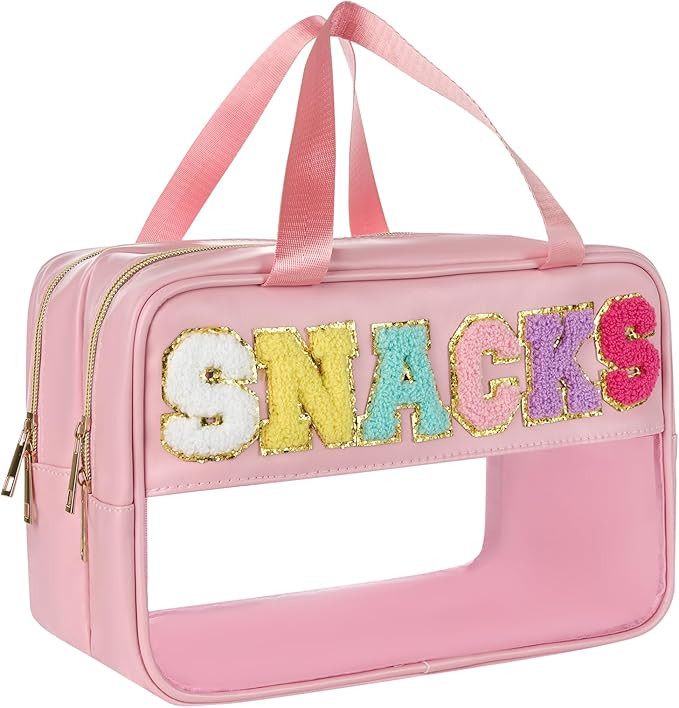 Snack Bags Snacks Bag for Travel Snack Bag Pouch Varsity Letter Pouch Clear Chenille Varsity Lett... | Amazon (US)