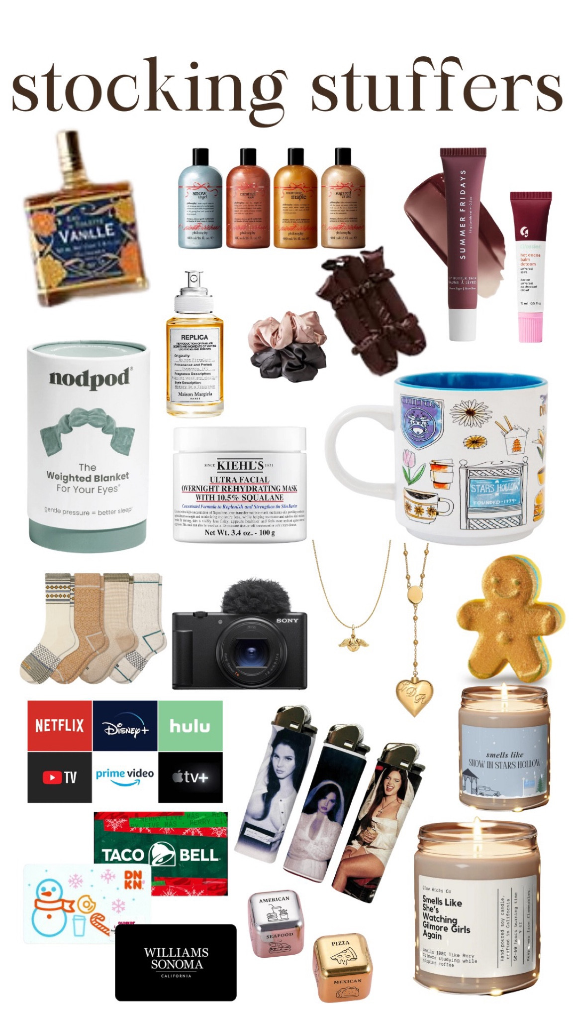 the perfect stocking stuffers for the homebody in your life! cozy scents, self care, gilmore girls, movies, and lana del rey! 

#LTKSeasonal #LTKGiftGuide #LTKHoliday