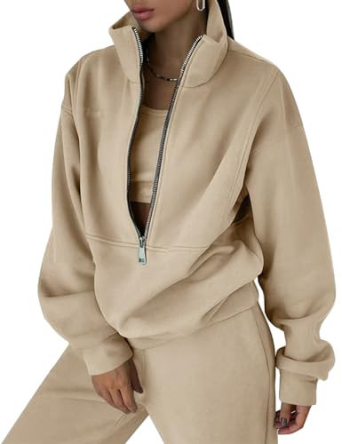 ROJZR Fleece 2 Piece Jogger Sets Half Zip Sweatshirt Casual Jogger Sweatpants Sets Sweat Suits Tracksuits(LightKhaki-S) | Amazon (US)