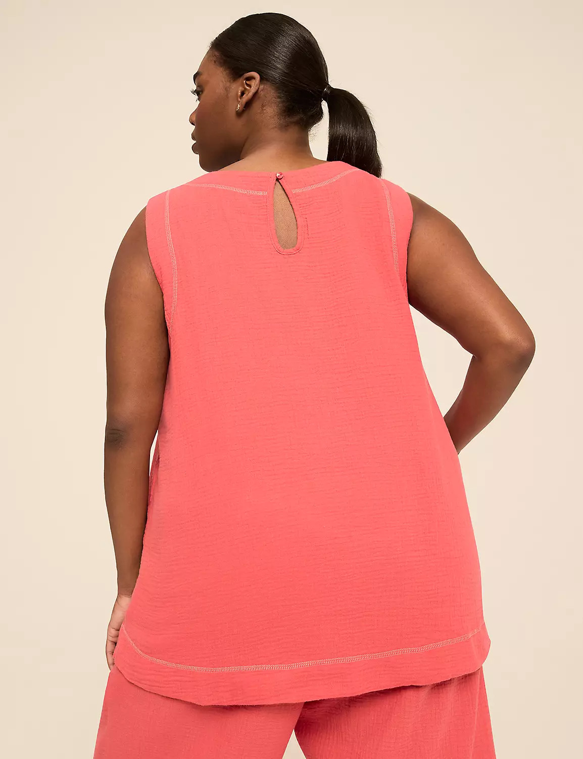 LIVI Gauze Crew-Neck Tank | LaneBryant | Lane Bryant (US)
