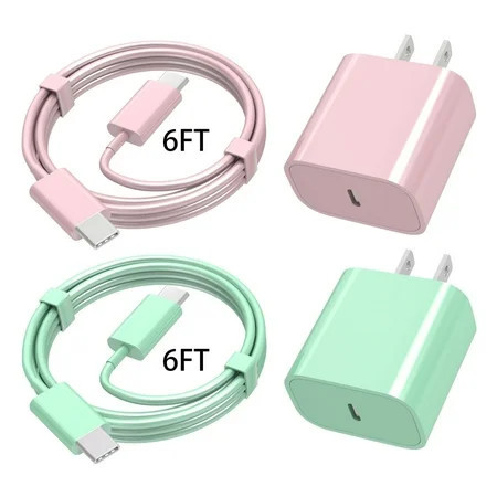 Charger for iPhone 17 16 15, 20W USB C Wall Charger,Type C Charger Block 2 Pack with 2 Pack 6FT Cable for iPhone iPhone 17/17 Pro/17 Pro Max/Air/16/16e/15,iPad Pro/Mini/Air/Air4/AirPods/Samsung | Walmart (US)