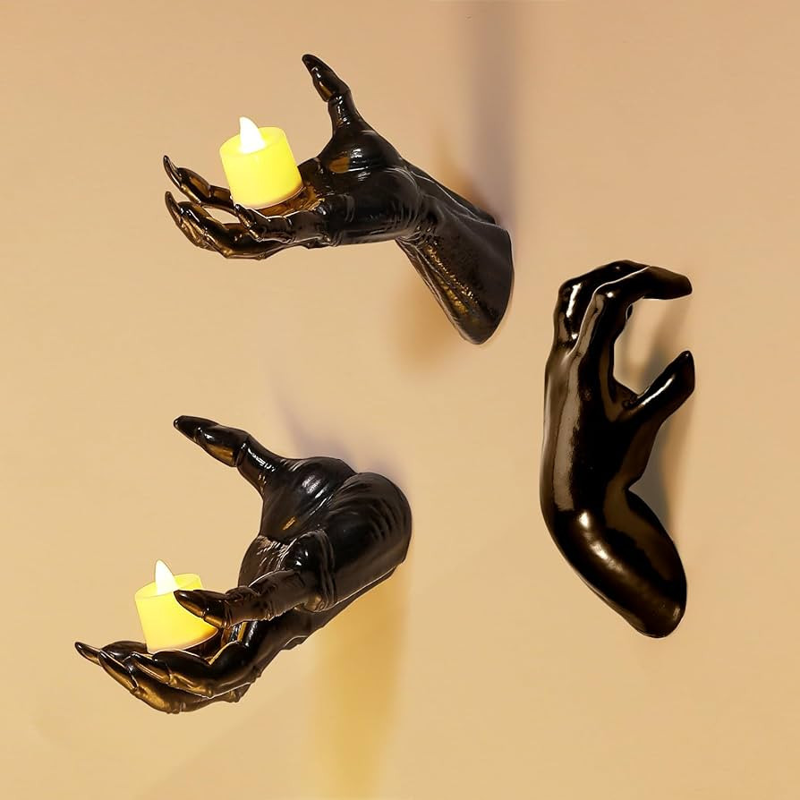 Halloween Decor, 3pcs Creepy Reaching Hands Wall Mountable with Lighted Candles and Bat Sticker, ... | Amazon (CA)