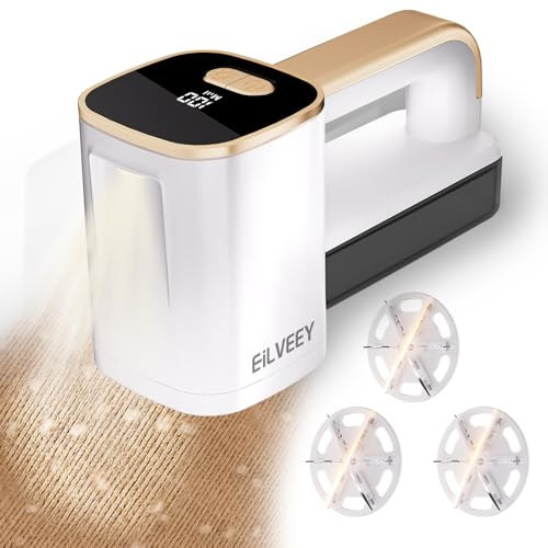 EiLVEEY Rechargeable Lint Remover, Fabric Shaver Fuzz Remover, Sweater Shavers with 6-Leaf Blades, 3-Speeds Digital LED Display to Remove Pilling for Clothing and Furniture, Lint Ball, White | Amazon (US)