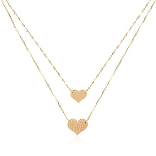 MEVECCO Layered Heart Pendant Necklace,14k Gold Plated Love 2 Heart Love Tiny Dainty Layering Pendants Necklaces Jewelry for Women | Amazon (US)