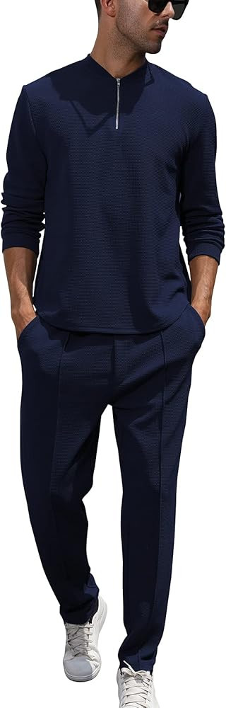 FZNHQL Fashion Men's Tracksuits 2 Piece Casual Athletic Jogging Outfits Short/Long Sleeve Track S... | Amazon (US)